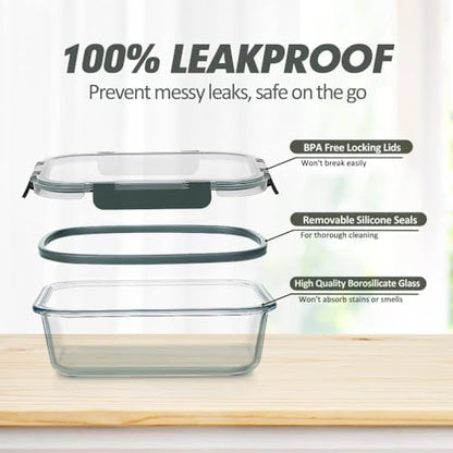 VERONES 12 Packs Glass Food Storage Containers Set, Airtight Glass Lunch Containers, Glass Meal Prep Containers with Lids,Exclusive of BPA, for Microwave, Oven, Freezer & Dishwasher Friendly,Grey|B0BZS66X6R
