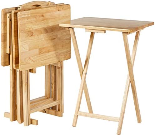 Amazon Basics Portable Foldable TV Tray Table with Storage Rack, Space-Saving Design, 15" x 19" x 26", Black, 4-Pack|B07MDJNF6R