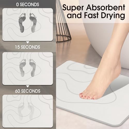 ZIKIBL Stone Bath Mat Diatomaceous Earth Shower Mat Non-Slip Super Absorbent Diatomite Stone Mats for Bathroom Floor/Ktichen Cuonter Quick-Drying Easy to Clean (24''*16''White)|B0DXKDRK27