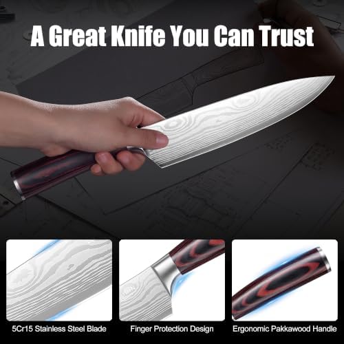 PAUDIN Chef Knife, 8 Inch High Carbon Stainless Steel Sharp Kitchen Knife with Ergonomic Handle, Gift Box for Family & Restaurant|B07BK4YVB3