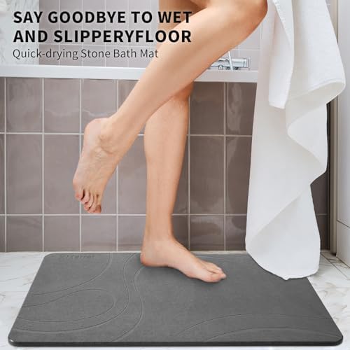 XMarrat Extra Large Stone Bath Mat, Diatomaceous Earth Mat, 31.5"x19.7" | Super Absorbent, Modern Quick Drying Diatomite Bathmats, Non-Slip Base, Easy Clean for Shower Floor & Bathroom (Dark Gray)|B0D1FYVVDD