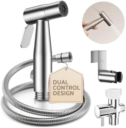 Arofa Handheld Bidet Sprayer, Bidet Attachment for Toilet, Brushed Nickel | Adjustabel Water Flow, Leak-Free Hose, 7/8" T-valve, Fits Two-Piece Toilet, Feminine/Baby Wash, Easy Install, Stainless Steel|B086W1YZSH
