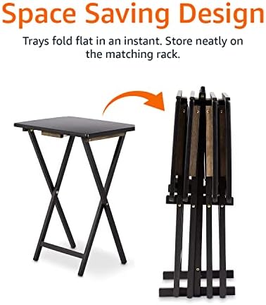 Amazon Basics Portable Foldable TV Tray Table with Storage Rack, Space-Saving Design, 15" x 19" x 26", Black, 4-Pack|B07MDJNF6R