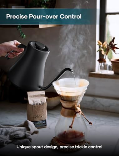 INTASTING Gooseneck Electric Kettle, Temperature Control | Stainless Steel Inner, 1200W Quick Heating, for Pour Over Coffee, Brew Tea, Boil Hot Water, 30 oz, 0.9L, Black|B0F62LMYNY