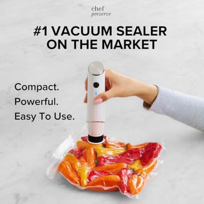 Chef Preserve Compact Vacuum Sealer for Food (Vacuum Sealer Machine + 30 Reusable Vacuum Bags) Powerful Handheld Vacuum Sealer Machine, Seal Meal Saver, Portable Food Sealer|B0D3ZBFMW6