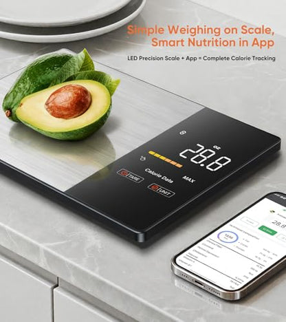 KUAIVO Smart Nutrition Food Scale with LED Display, Tracks Calories, Fat, Carbs & Protein via App, 1g Precision Digital Kitchen Scale for Healthy Eating & Meal Prep|B0FKBC9BRG