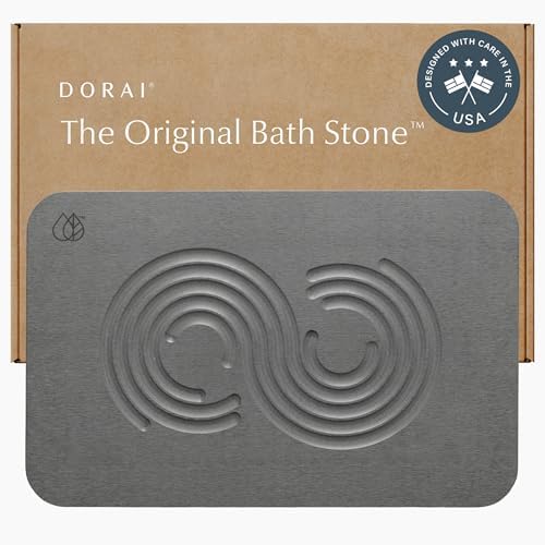 Dorai Home Stone Bath Mat - Premium Diatomaceous Earth Bath Floor Mats with Non-Slip Base, Fast-Drying Modern Shower Mat for Bathroom | Rain Ash - 23.6"x15.4"|B0GHY48T7V