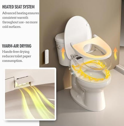 WLJBIDET Toilet Seat Bidet with Warm Water and Drying, O80KL - Elongated | Remote Control, Multiple Cleaning Modes, Adjustable Temperature, Soft Close Lid, LED Display, Nightlight|B0D5M7D9SV