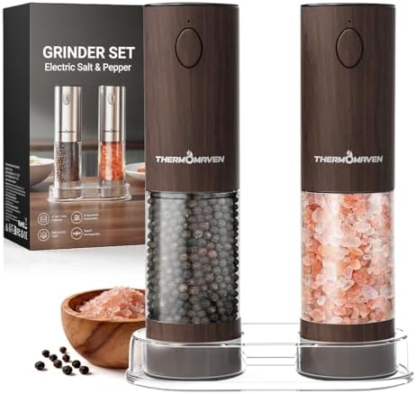 ThermoMaven Upgraded Larger Capacity Electric Salt and Pepper Grinder Set, 110ml Rechargeable Salt and Pepper Shaker with LED Light, Stainless Steel Automatic Pepper Mill with 6 Adjustable Coarseness|B0D7Q7LNNY