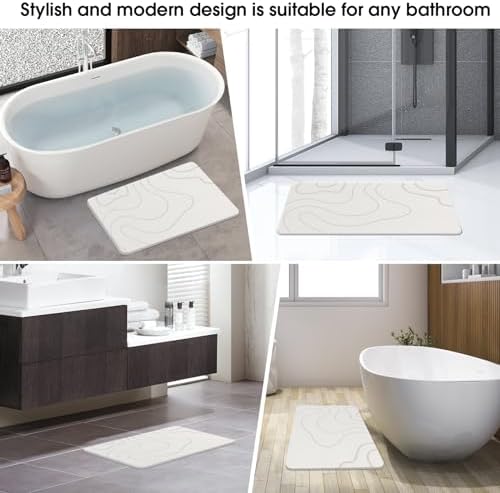 ZIKIBL Stone Bath Mat Diatomaceous Earth Shower Mat Non-Slip Super Absorbent Diatomite Stone Mats for Bathroom Floor/Ktichen Cuonter Quick-Drying Easy to Clean (24''*16''White)|B0DXKDRK27