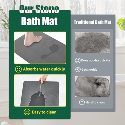 XMarrat Extra Large Stone Bath Mat, Diatomaceous Earth Mat, 31.5"x19.7" | Super Absorbent, Modern Quick Drying Diatomite Bathmats, Non-Slip Base, Easy Clean for Shower Floor & Bathroom (Dark Gray)|B0D1FYVVDD