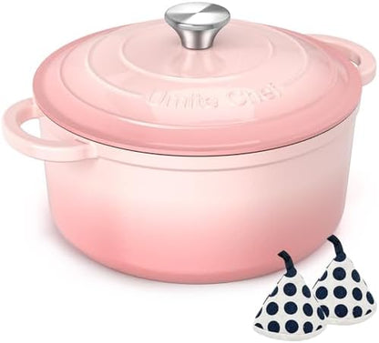 Enameled Cast Iron Dutch Oven - Umite Chef 5QT Pot with Lid & Cotton Potholders - Heavy-Duty Cookware for Bread Baking, Braising, Stews, Roasting(Red)|B0DXKCK21X