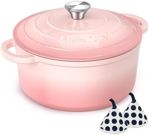 Enameled Cast Iron Dutch Oven - Umite Chef 5QT Pot with Lid & Cotton Potholders - Heavy-Duty Cookware for Bread Baking, Braising, Stews, Roasting(Red)|B0DXKCK21X