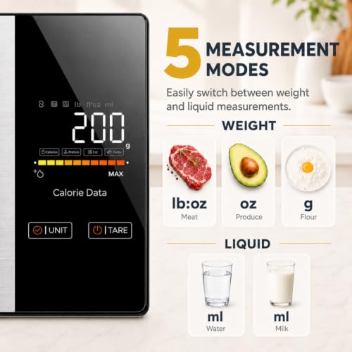 Smart Nutrition Food Scale with App - 1g Precision Digital Kitchen Scale, Tracks Calories & 24 Nutrients, Macros, Fat & Protein for Keto, Fitness & Meal Prep, 11lb/5kg with Tare Function|B0FHKBKWTM