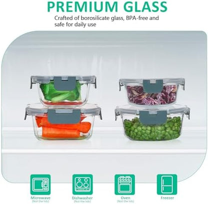 KOMUEE 24 Pieces Glass Food Storage Containers Set, Meal Prep Containers, BPA-Free Airtight Glass Storage Containers with lids,Freezer, Microwave and Oven Safe,Gray|B09QQGY1BW
