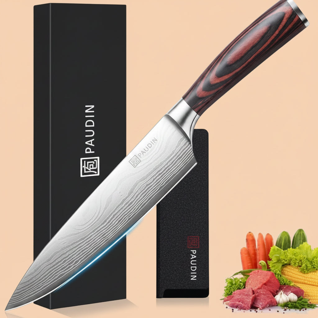 PAUDIN Chef Knife, 8 Inch High Carbon Stainless Steel Sharp Kitchen Knife with Ergonomic Handle, Gift Box for Family & Restaurant|B07BK4YVB3