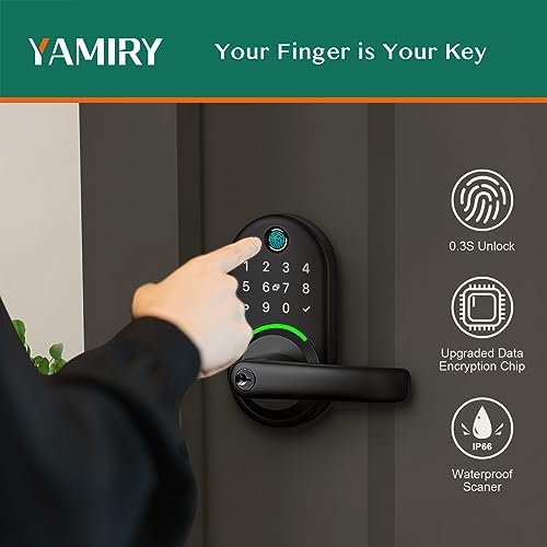 Smart Door Handle Lock with Keypad: Yamiry Fingerprint Smart Knob - Keyless Entry Digital Lock for Front Door - Deadbolt with APP - Generate Passcode Remotely - DIY Installation|B0C66NCTXX