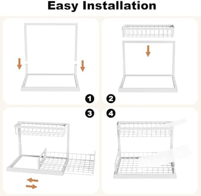 REALINN Under Sink Organizer, Pull Out Cabinet Organizer, 2 Tier Metal Slide Out Shelf with L Shaped Design for Kitchen, Bathroom, Laundry, and Utility Cabinet Storage for Deep Cabinets, White, 2 Pack|B0CFQFMC4F