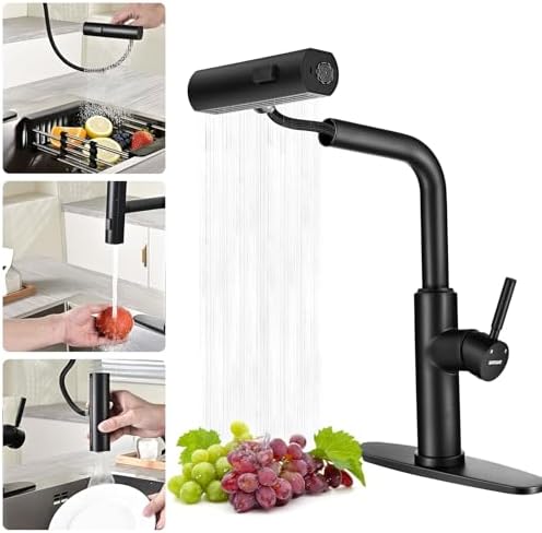 WEWE Single Handle High Arc Brushed Nickel Pull Out Kitchen Faucet,Single Level Stainless Steel Kitchen Sink Faucets with Pull Down Sprayer,Suitable for Laundry Rv Bar|B01H3OMH7Y