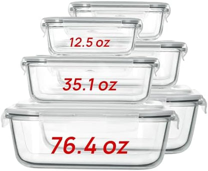 Vtopmart 5Pack 22oz Glass Storage Containers with Lids, Grey | Glass Meal Prep Food Container Sets, Snap Airtight Lid, For Microwave, Oven, Freezer and Dishwasher, BPA Free|B0D7P6XKNP