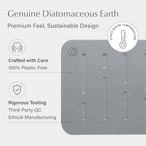 Dorai Home Stone Bath Mat - Premium Diatomaceous Earth Bath Floor Mats with Non-Slip Base, Fast-Drying Modern Shower Mat for Bathroom | Rain Ash - 23.6"x15.4"|B0GHY48T7V