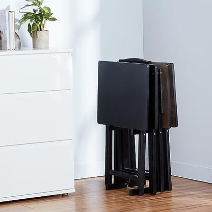 Amazon Basics Portable Foldable TV Tray Table with Storage Rack, Space-Saving Design, 15" x 19" x 26", Black, 4-Pack|B07MDJNF6R