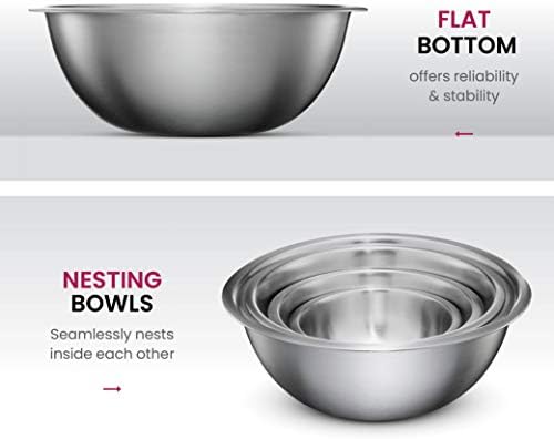 FineDine Stainless Steel Mixing Bowls Set, Dishwasher Safe, 6 Piece Metal Mixing Bowls For Kitchen, Nesting, Large, Small, Big Food Prep, Cooking, Baking|B01HTYH8YA