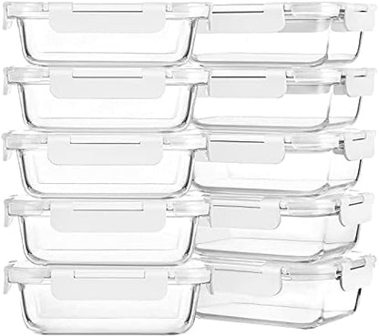 M MCIRCO 10-Pack,22 Oz Glass Meal Prep Containers,Glass Food Storage Containers with lids,Lunch Containers,Microwave, Oven, Freezer and Dishwasher (Gray)|B07HRRV96C