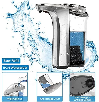 PZOTRUF Automatic Soap Dispenser, Touchless Dish Soap Dispenser 17oz/500ml with Infrared Sensor, 5 Adjustable Soap Dispensing Levels, Liquid Hand Dispenser for Bathroom Kitchen Sink (Silver)|B09NVGSSC2