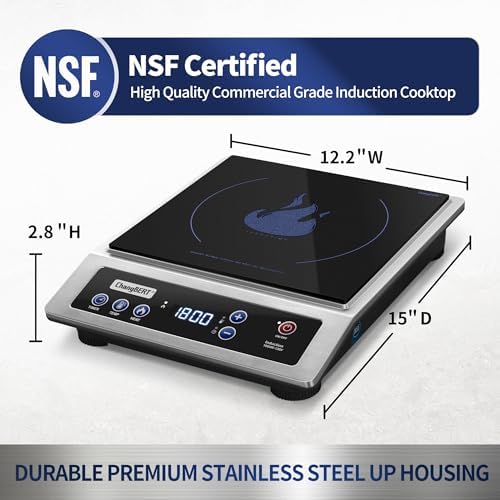 ChangBERT Induction Cooktop, Commercial Grade Portable Cooker, Large 8” Heating Coil, Premium Stainless Steel Countertop Burner with NSF Certified, 10 Hours Timer Powerful 1800W Professional Hot Plate|B0B4J6PXPN