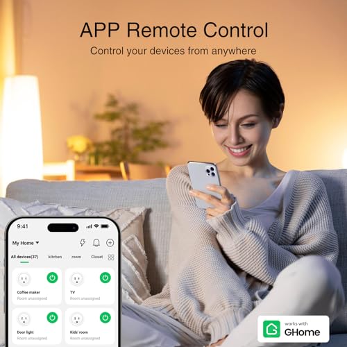 GHome Smart Plug, WiFi Smart Plugs Work with Alexa and Google Home, Smart Outlet Timer with APP Remote Control, 2.4GHz Wi-Fi Only, No Hub Required, ETL FCC Listed, White|B0D7ZXYPRL
