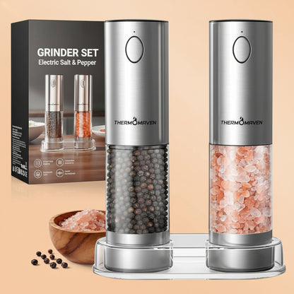 ThermoMaven Upgraded Larger Capacity Electric Salt and Pepper Grinder Set, 110ml Rechargeable Salt and Pepper Shaker with LED Light, Stainless Steel Automatic Pepper Mill with 6 Adjustable Coarseness|B0D7Q7LNNY