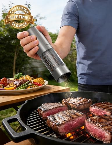 ThermoMaven Upgraded Larger Capacity Electric Salt and Pepper Grinder Set, 110ml Rechargeable Salt and Pepper Shaker with LED Light, Stainless Steel Automatic Pepper Mill with 6 Adjustable Coarseness|B0D7Q7LNNY