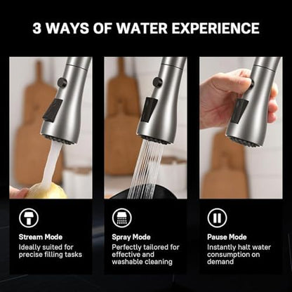 WEWE Single Handle High Arc Brushed Nickel Pull Out Kitchen Faucet,Single Level Stainless Steel Kitchen Sink Faucets with Pull Down Sprayer,Suitable for Laundry Rv Bar|B01H3OMH7Y