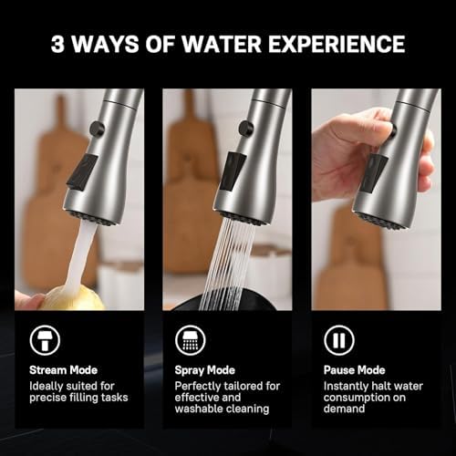 WEWE Single Handle High Arc Brushed Nickel Pull Out Kitchen Faucet,Single Level Stainless Steel Kitchen Sink Faucets with Pull Down Sprayer,Suitable for Laundry Rv Bar|B01H3OMH7Y