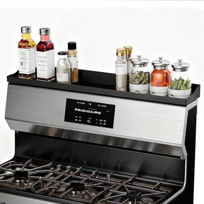 30" Magnetic Stove Top Shelf, Silicone Over the Stove Spice Rack Organizer | Heat Resistant Silicone, Anti-Rattle No-Scratch Range Shelf, 3 Functional Partitions Kitchen Storage for Spices|B0BWQQTD7T