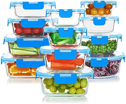 KOMUEE 24 Pieces Glass Food Storage Containers Set, Meal Prep Containers, BPA-Free Airtight Glass Storage Containers with lids,Freezer, Microwave and Oven Safe,Gray|B09QQGY1BW