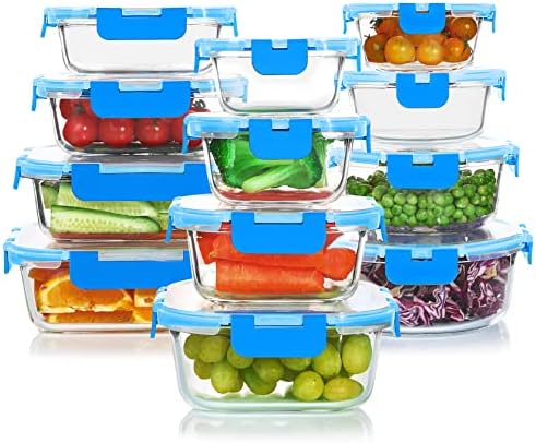 KOMUEE 24 Pieces Glass Food Storage Containers Set, Meal Prep Containers, BPA-Free Airtight Glass Storage Containers with lids,Freezer, Microwave and Oven Safe,Gray|B09QQGY1BW