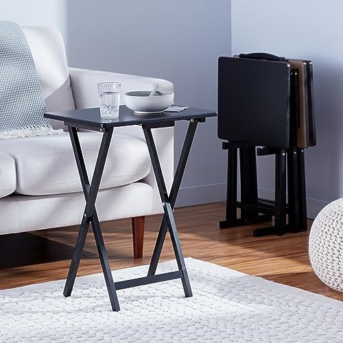 Amazon Basics Portable Foldable TV Tray Table with Storage Rack, Space-Saving Design, 15" x 19" x 26", Black, 4-Pack|B07MDJNF6R