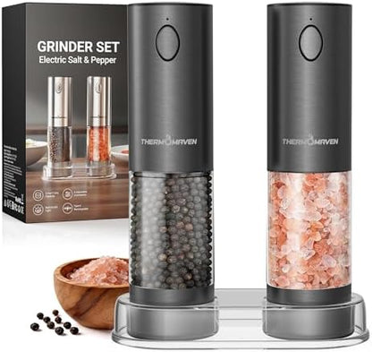 ThermoMaven Upgraded Larger Capacity Electric Salt and Pepper Grinder Set, 110ml Rechargeable Salt and Pepper Shaker with LED Light, Stainless Steel Automatic Pepper Mill with 6 Adjustable Coarseness|B0D7Q7LNNY