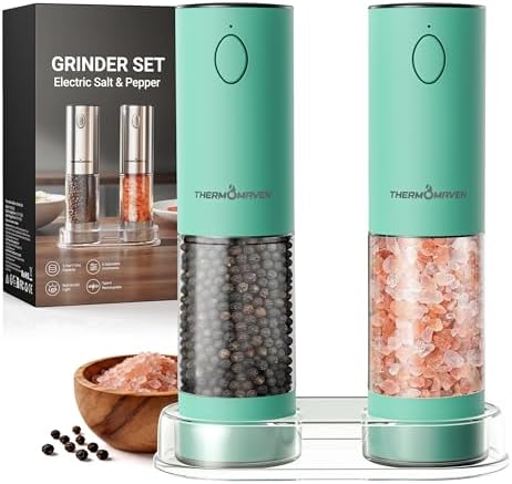 ThermoMaven Upgraded Larger Capacity Electric Salt and Pepper Grinder Set, 110ml Rechargeable Salt and Pepper Shaker with LED Light, Stainless Steel Automatic Pepper Mill with 6 Adjustable Coarseness|B0D7Q7LNNY