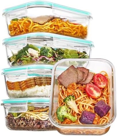 Vtopmart 5Pack 22oz Glass Storage Containers with Lids, Grey | Glass Meal Prep Food Container Sets, Snap Airtight Lid, For Microwave, Oven, Freezer and Dishwasher, BPA Free|B0D7P6XKNP