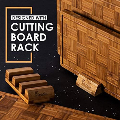 Kikcoin Extra Large Bamboo Cutting Boards, (Set of 3) Chopping Boards with Juice Groove Bamboo Wood Cutting Board Set Butcher Block for Kitchen, End Grain Serving Tray|B089W55YNJ