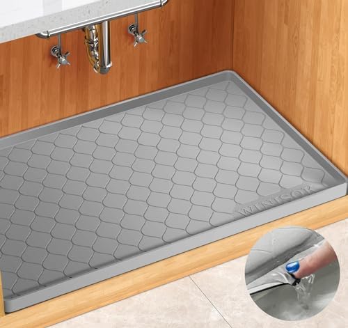 Winisok Waterproof Under Sink Mat 34" x 22", Silicone Mat, Dark Gray | Raised Edge Traps Spills & Leaks, Shelf Liner, Cabinet Protector, for Kitchen, Bathroom, Boots, Pets, Home Essentials|B0CSPKSCP2
