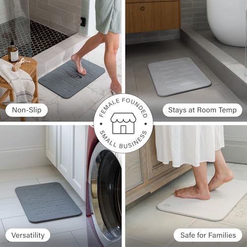 Dorai Home Stone Bath Mat - Premium Diatomaceous Earth Bath Floor Mats with Non-Slip Base, Fast-Drying Modern Shower Mat for Bathroom | Rain Ash - 23.6"x15.4"|B0GHY48T7V