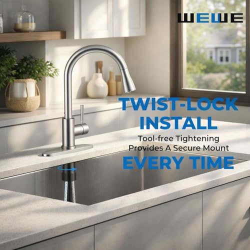 WEWE Single Handle High Arc Brushed Nickel Pull Out Kitchen Faucet,Single Level Stainless Steel Kitchen Sink Faucets with Pull Down Sprayer,Suitable for Laundry Rv Bar|B01H3OMH7Y