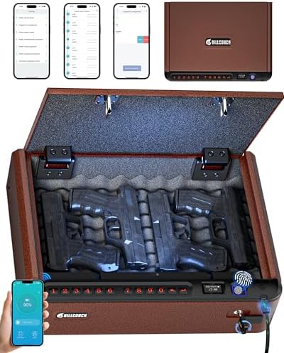 BILLCONCH Gun Safe for Handgun - Biometric Gun Safe 4 Ways Quick Access | Smart Gun Safe with Fingerprint/Full-digital Keypad/Key/APP Lock Handgun Pistol Safe for Nightstand Bedside Home|B0B3QPHZJ7