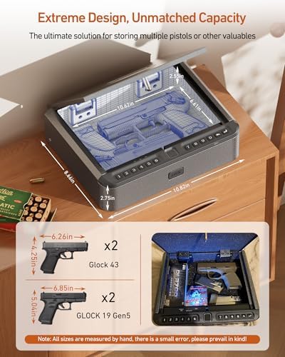 BILLCONCH Gun Safe for Handgun - Biometric Gun Safe 4 Ways Quick Access | Smart Gun Safe with Fingerprint/Full-digital Keypad/Key/APP Lock Handgun Pistol Safe for Nightstand Bedside Home|B0B3QPHZJ7