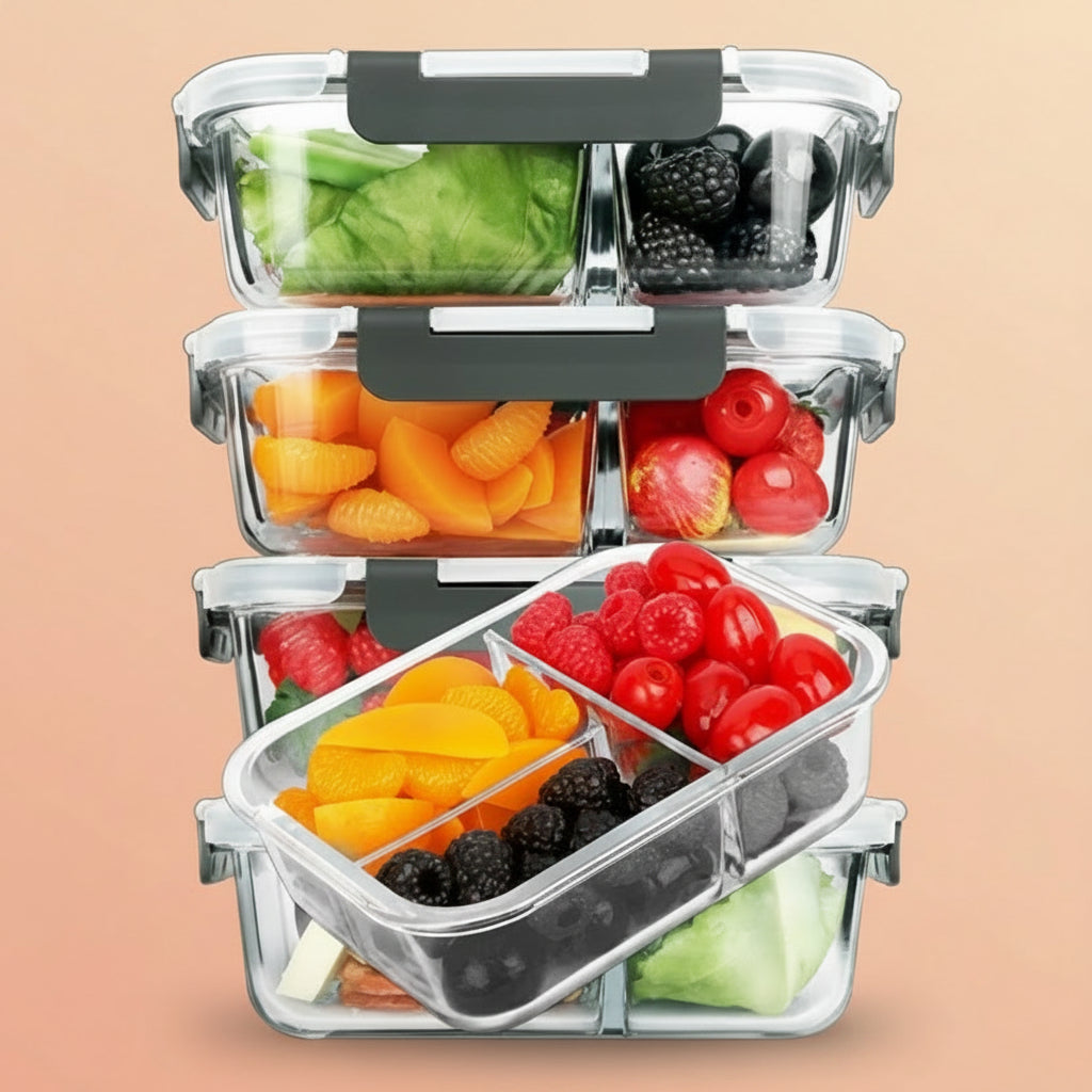 M MCIRCO [5-Pack, 36 oz] Glass Meal Prep Containers 3 Compartment with Lids, Glass Lunch Containers,Food Prep Lunch Box,Bento Box,Microwave, Oven, Freezer, Dishwasher (4.5 Cups)|B07N2BPQC3