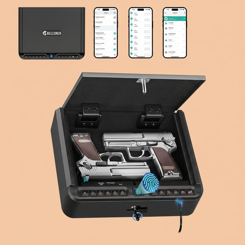 BILLCONCH Gun Safe for Handgun - Biometric Gun Safe 4 Ways Quick Access | Smart Gun Safe with Fingerprint/Full-digital Keypad/Key/APP Lock Handgun Pistol Safe for Nightstand Bedside Home|B0B3QPHZJ7